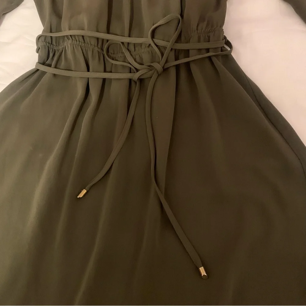 Elegant Khaki Off-Shoulder Princess Dress | Resort Chic | Coastal Luxe Style - Picture 6 of 7